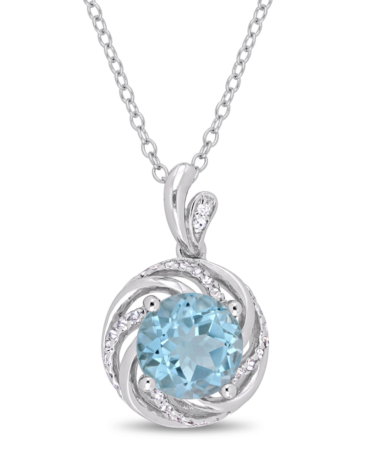 Macy's Blue Topaz (2-1/3 Ct.t.w.), White Topaz (1/8 Ct.t.w.) And Diamond Accent Swirl Halo 18" Necklace In In Blue Topaz