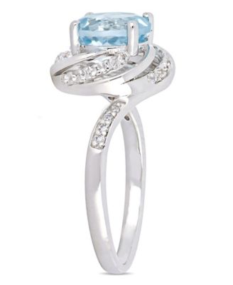 Blue Topaz (2-1/3 ct.t.w.), White Topaz (1/8 ct. t.w.) and Diamond Accent Interlaced Swirl Halo Ring in Sterling Silver