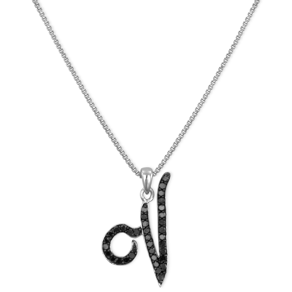 Sterling Silver Necklace, Black Diamond V Initial Pendant (1/4 ct. t