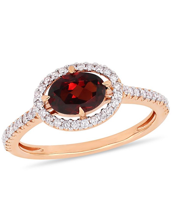 Macy's - Garnet (1 ct.t.w.) and Diamond (1/4 ct.t.w.) Halo Ring in 10k Rose Gold