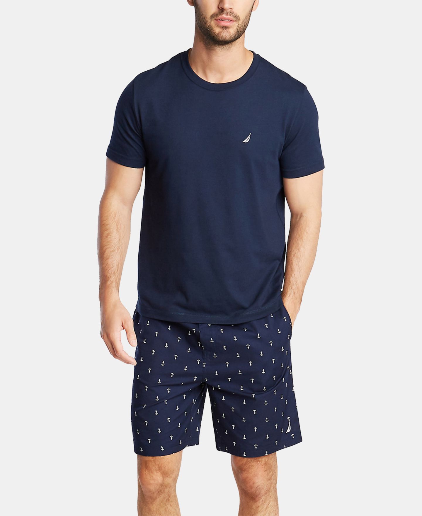 Пижамные шорты Anchor-Print для мужчин, хлопок — Nautica, цвет: Тёмно-синий — фото 3