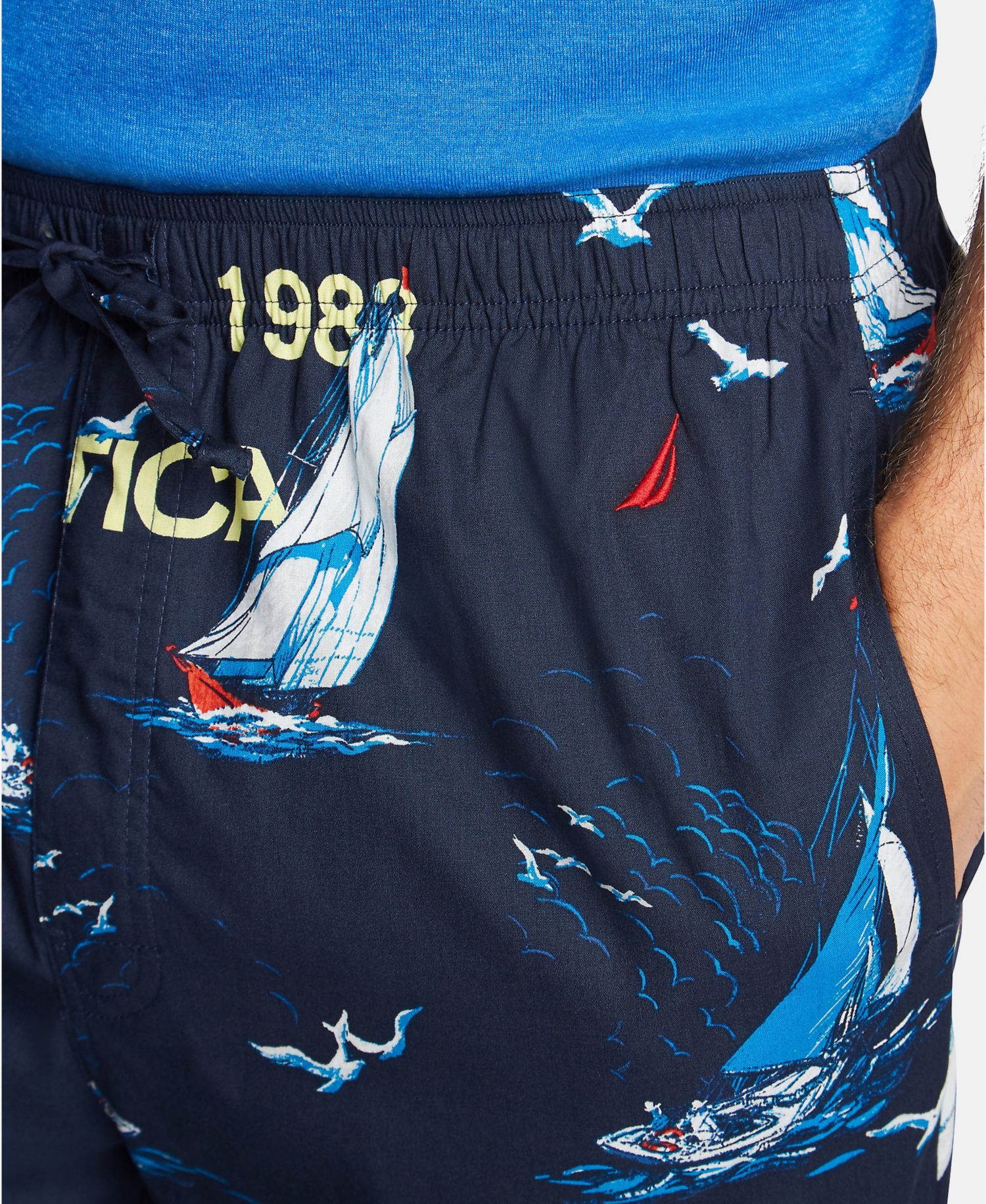 Men's Cotton Sailboat-Print Pajama Pants