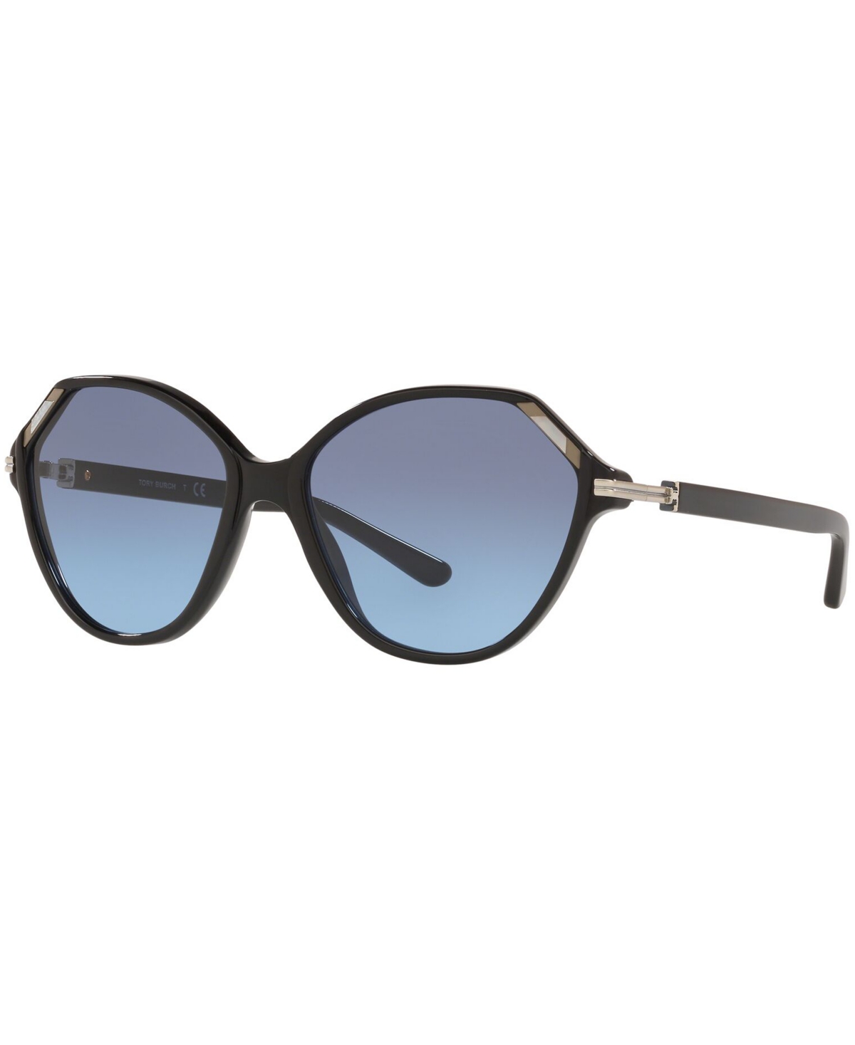 Tory Burch 57mm Polygon Inlaid Sunglasses In Black,grey Blue Gradient