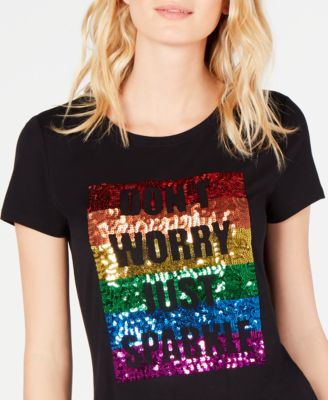 INC International Concepts INC Don't Worry Just Sparkle Pride Rainbow T-Shirt, Created for Macy's 