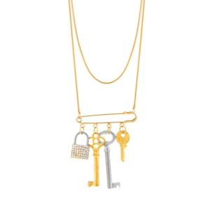 image of Steve Madden Women-s Lock and Keys Safety Pin Chain Necklace