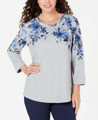 Karen Scott Petite Printed 3/4-Sleeve Sweatshirt, Created For Macy's ...