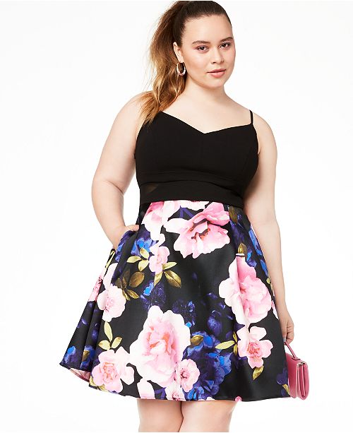 Trendy Plus Size Mesh Inset Fit Flare Dress Created For Macy S