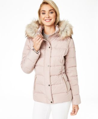 Calvin Klein Hooded Faux-Fur-Trim Puffer Coat, Created for Macy's - Macy's
