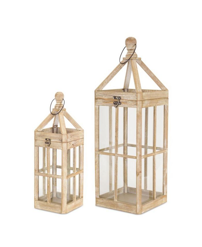 Melrose International Natural Wooden Lantern with Open Top (Set of 2)