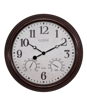 La Crosse Technology La Crosse Clock 15" Indoor/outdoor Wall Clock With Temperature And Humidity In Brown