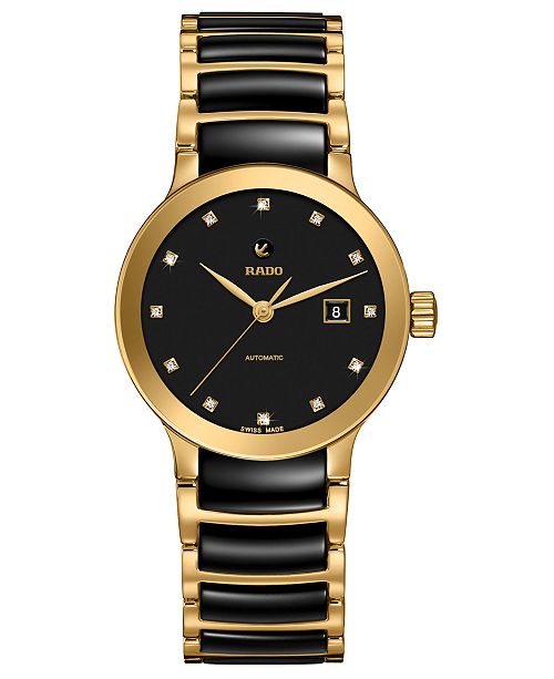 Rado Women S Swiss Automatic Centrix Diamond Accent Black Ceramic Gold Tone Pvd Stainless Steel Bracelet Watch 28mm Reviews All Fine Jewelry Jewelry Watches Macy S
