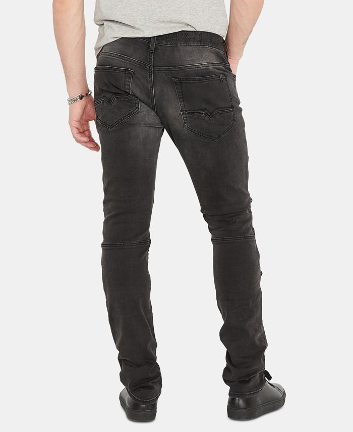 Buffalo David Bitton Mens Max X Skinny Fit Stretch Moto Jeans Gray Size 42x32