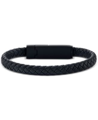 He Rocks Android Charger Bracelet In Black Leather and Stainless Steel ...