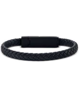 He Rocks Android Charger Bracelet In Black Leather and Stainless Steel ...