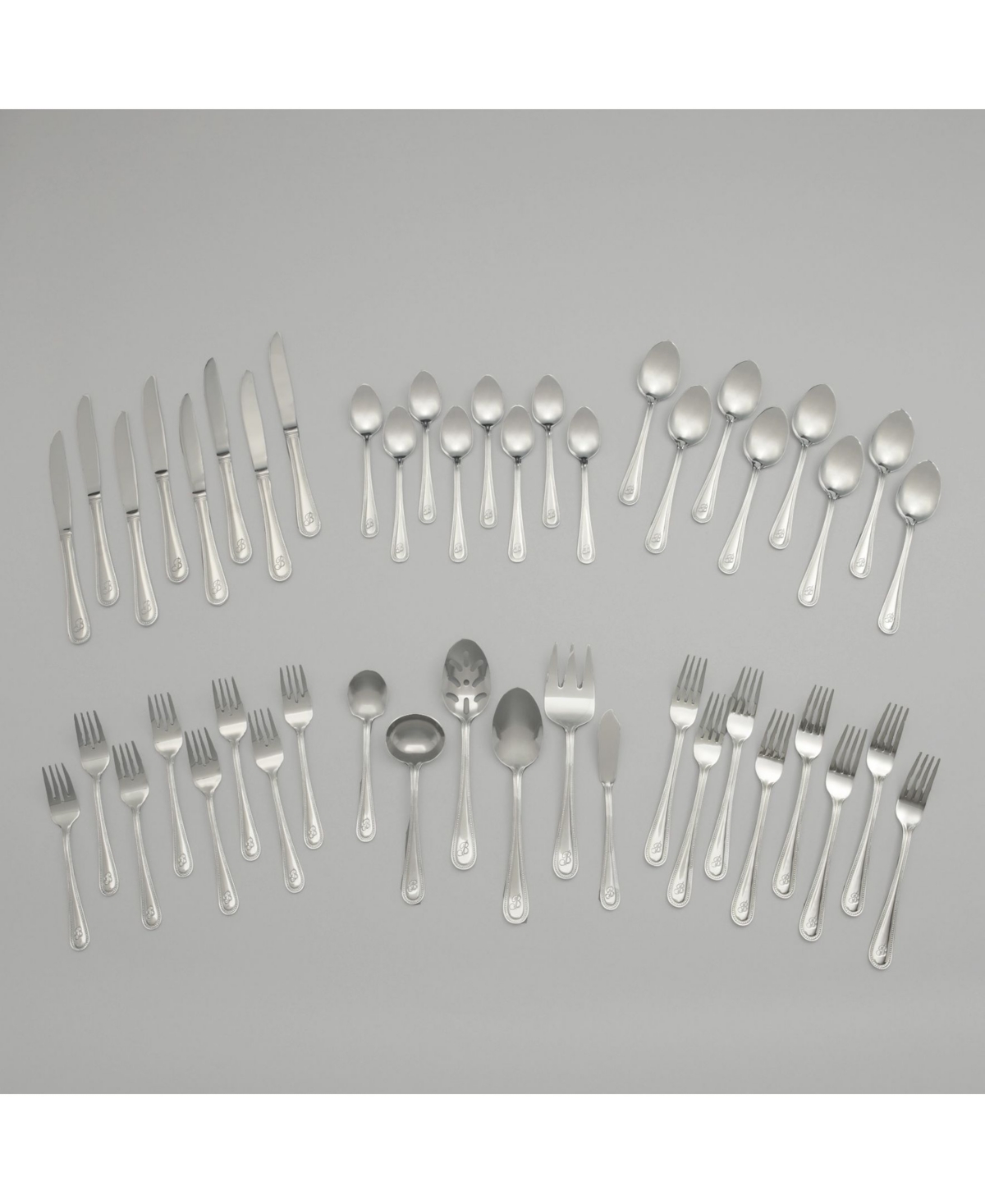 Riverridge Beaded 46 Piece Monogrammed Flatware Set - J, Service for 8