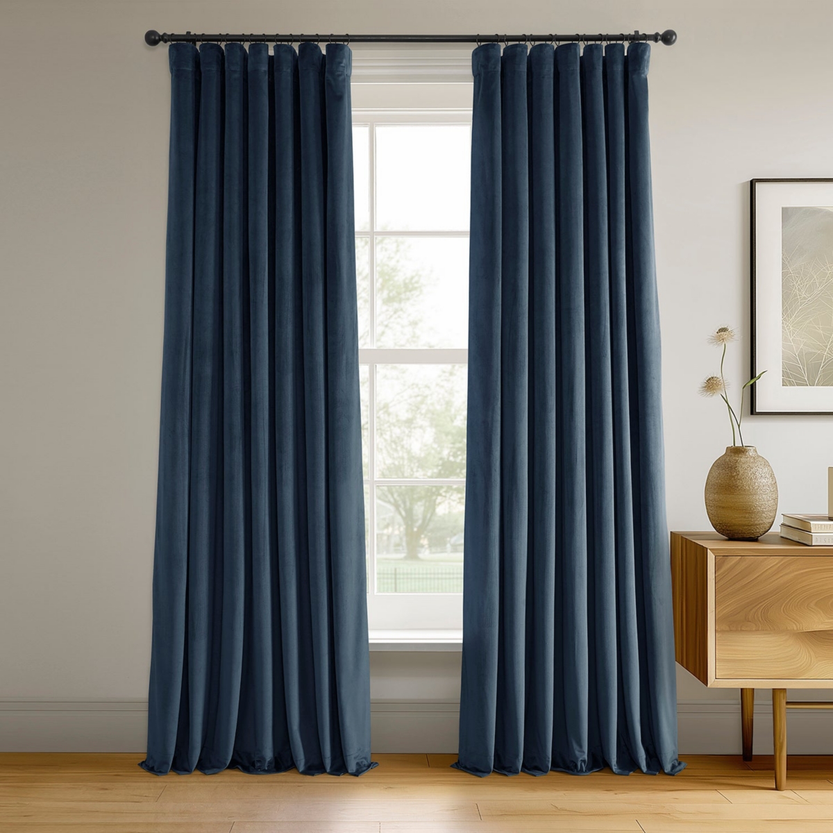 Half Price Drapes Midnight Blue Signature Velvet Blackout Curtain In Blue
