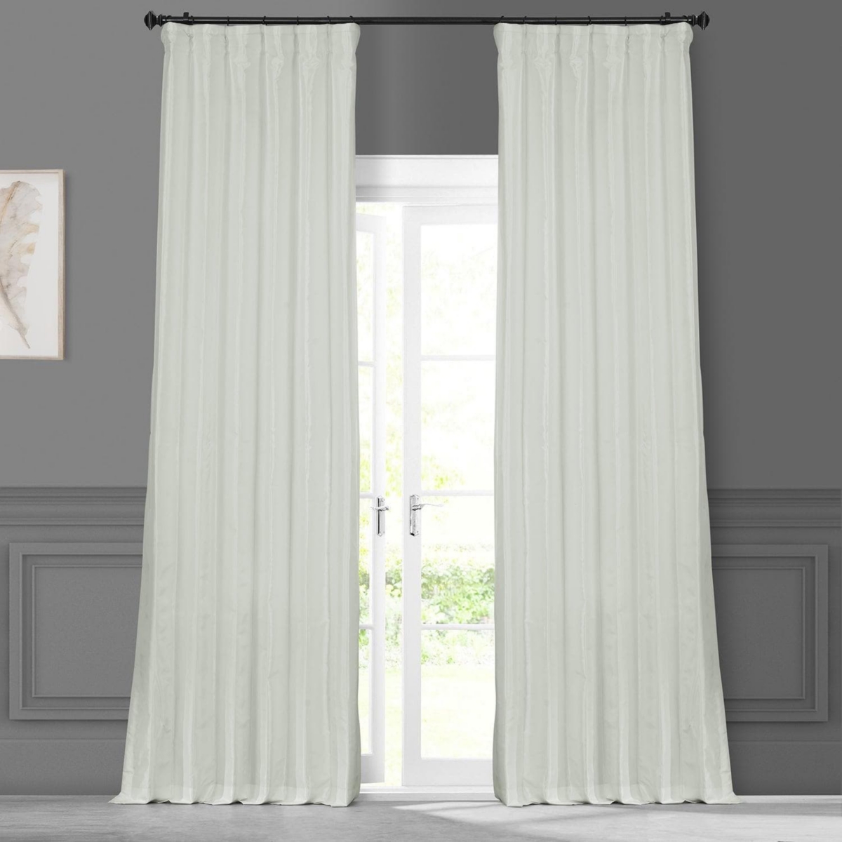 Half Price Drapes Eggshell Solid Faux Silk Taffeta Room Darkening Curtain