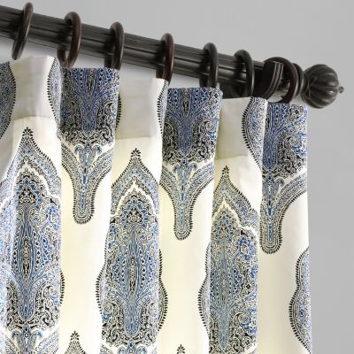 Arabesque Blue Emblem Printed Cotton Room Darkening Curtain