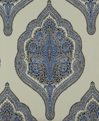 Arabesque Blue Emblem Printed Cotton Room Darkening Curtain