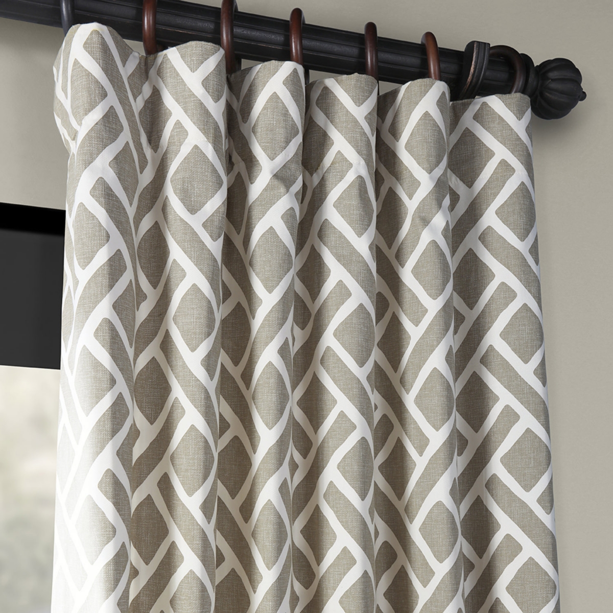 Half Price Drapes Martinique Taupe Geometric Printed Cotton Room Darkening Curtain