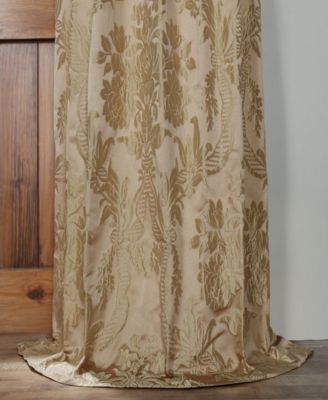 Magdelena Beige & Gold Damask Faux Silk Jacquard Room Darkening Curtain