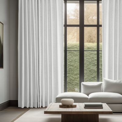 Crisp White French Linen Room Darkening Curtain