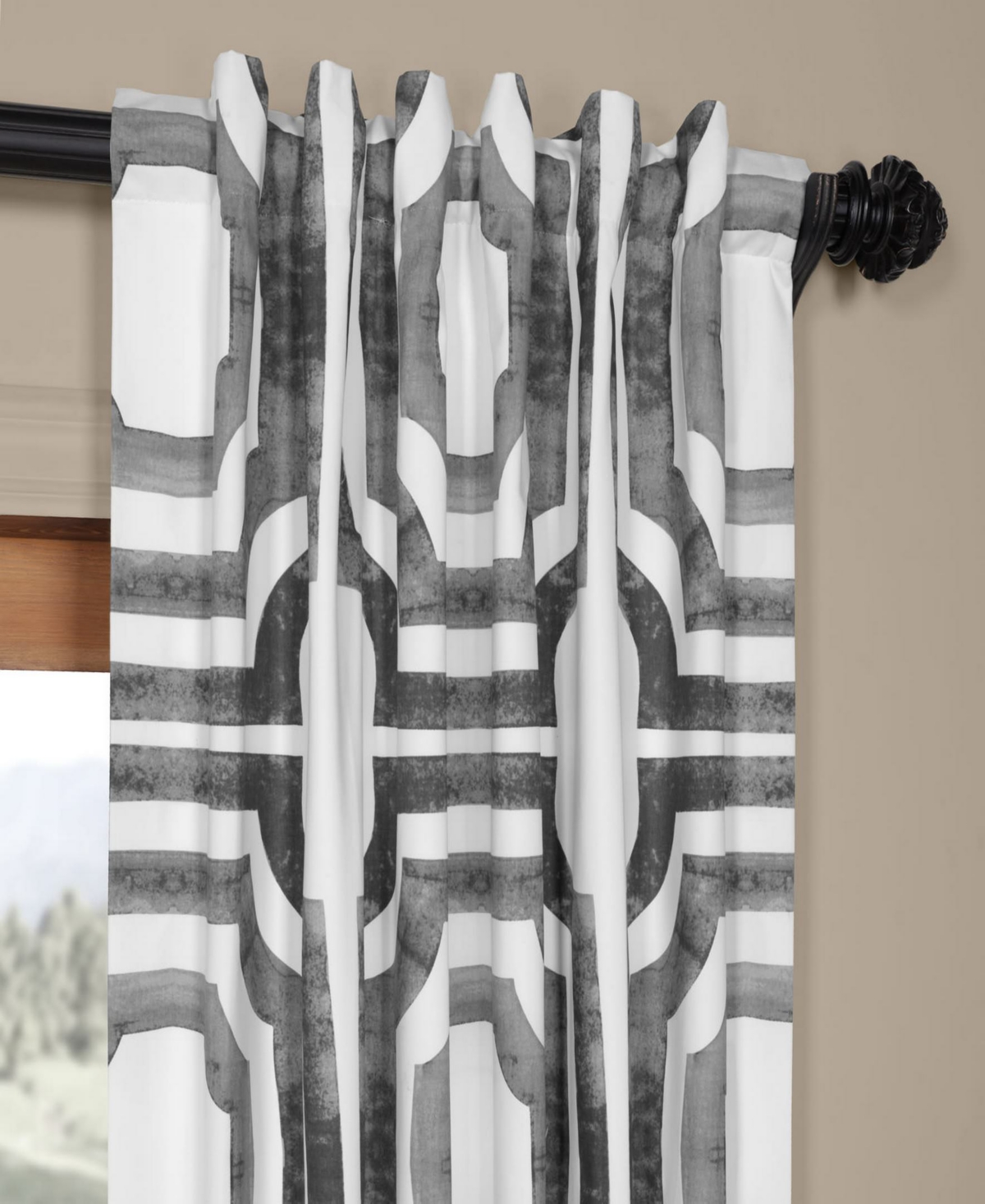 Half Price Drapes Mecca Steel Geometric Printed Cotton Room Darkening Curtain In Grey