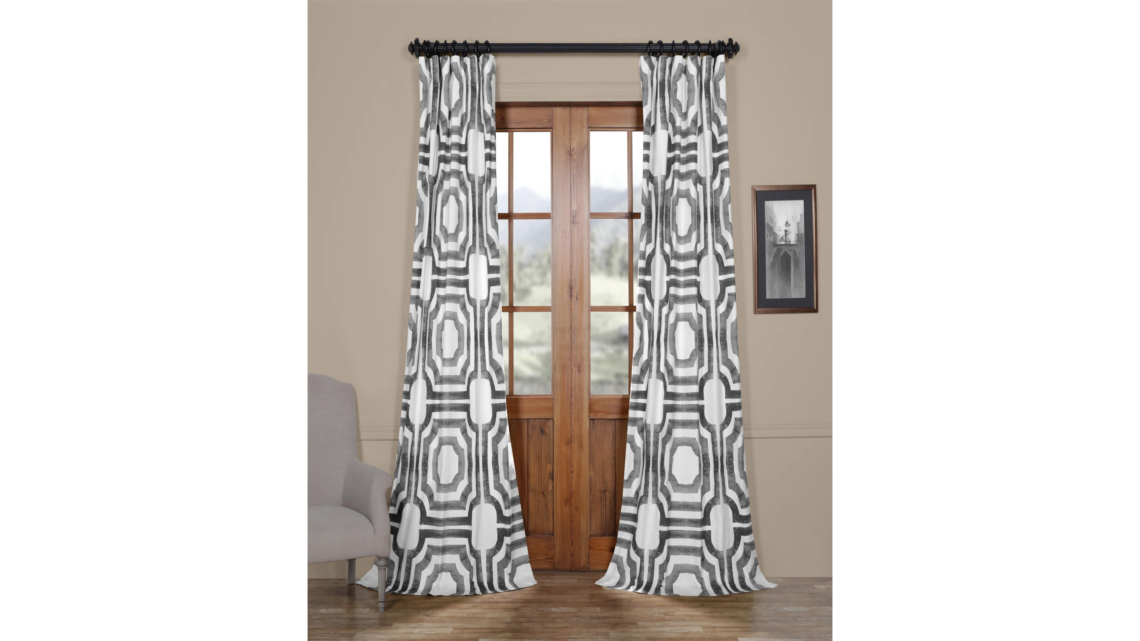 Half Price Drapes Mecca Steel Geometric Printed Cotton Room Darkening Curtain