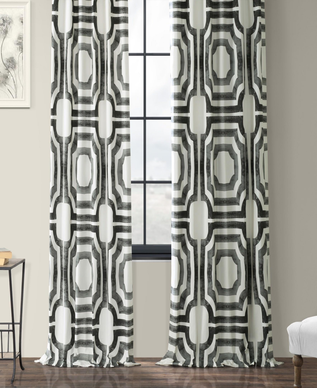 Half Price Drapes Mecca Steel Geometric Printed Cotton Room Darkening Curtain