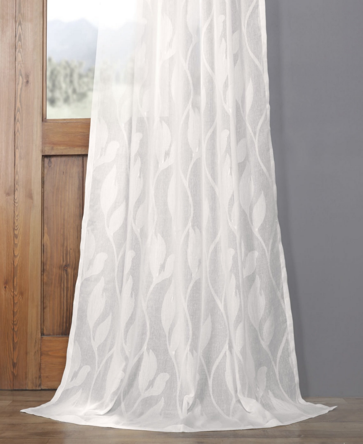 HALF PRICE DRAPES AVIGNON VINE FLORAL PATTERNED FAUX LINEN SHEER CURTAIN 