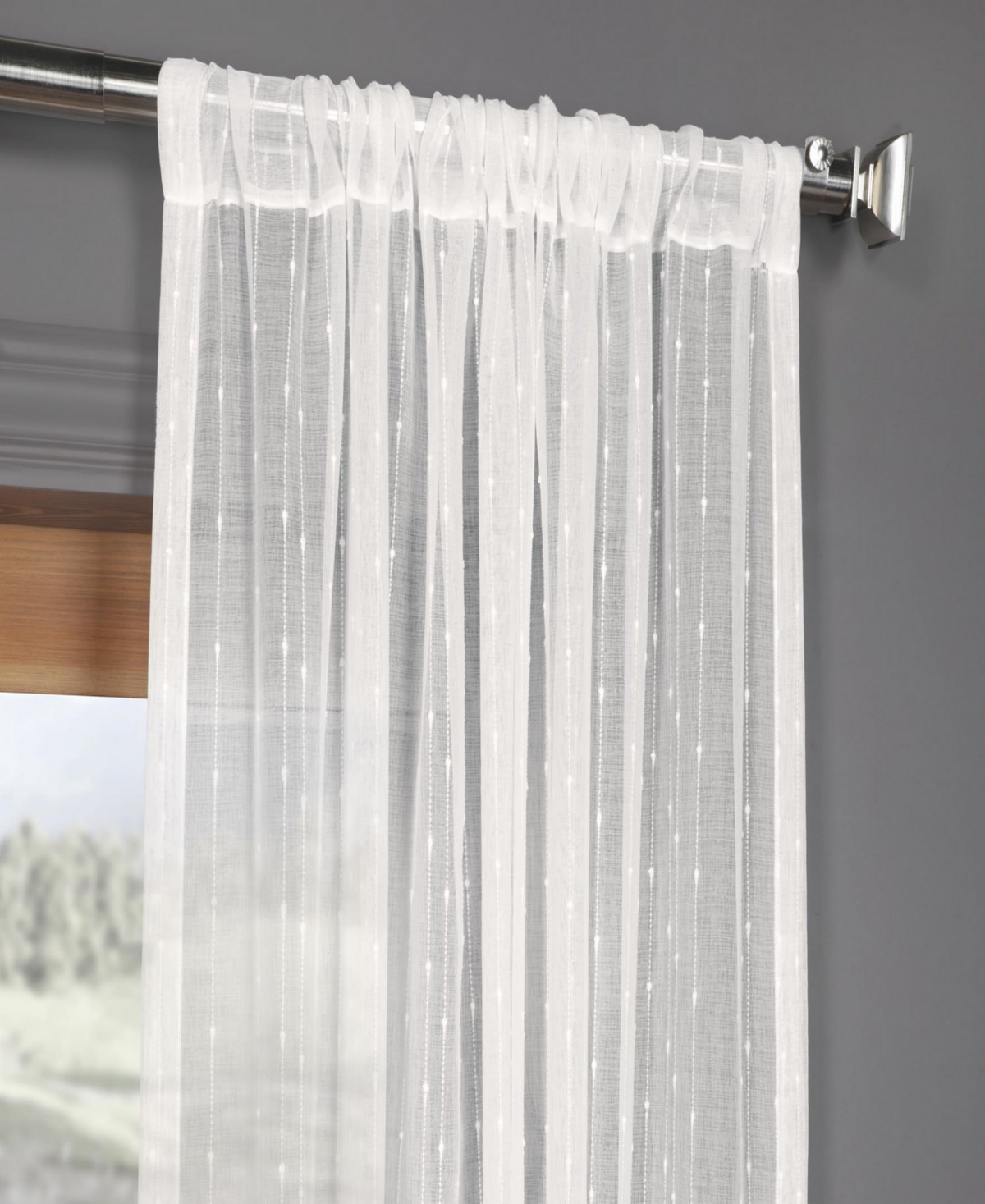 Half Price Drapes Avignon Vine Floral Patterned Faux Linen Sheer Curtain In White