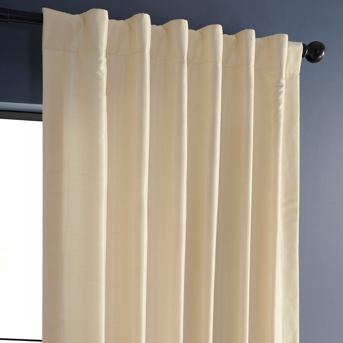Half Price Drapes Off White Vintage Textured Faux Dupioni Silk Curtain