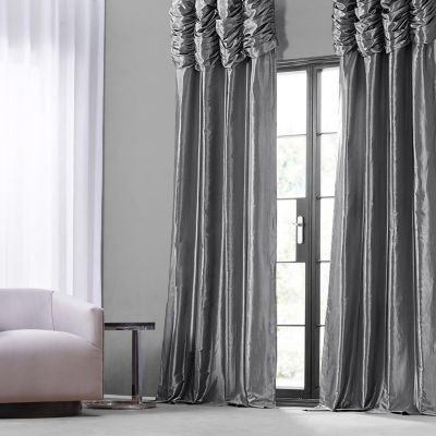 Ruched Solid Faux Silk Taffeta Room Darkening Curtain