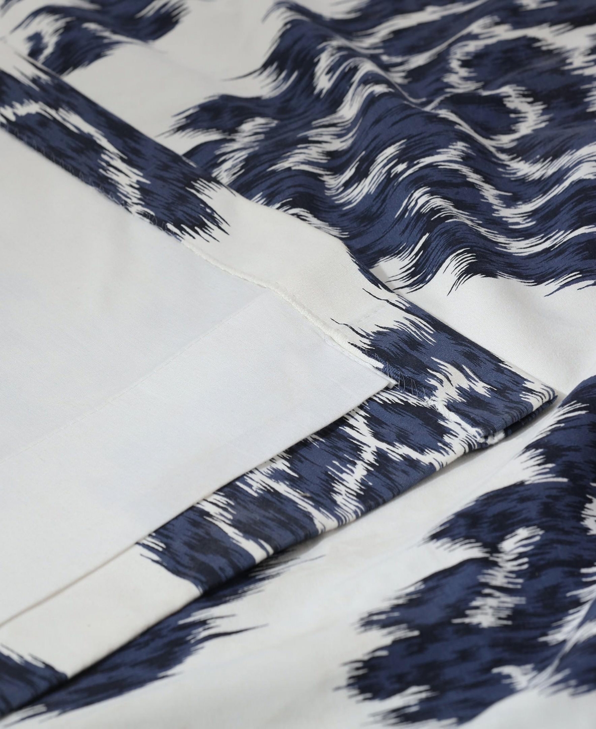 Half Price Drapes Ikat Blue Damask Printed Cotton Room Darkening Curtain