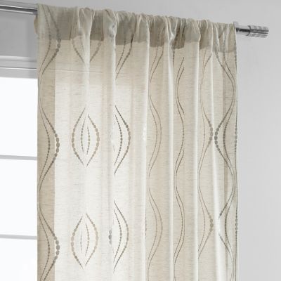 Embroidered Striped Patterned Faux Linen Sheer Curtain