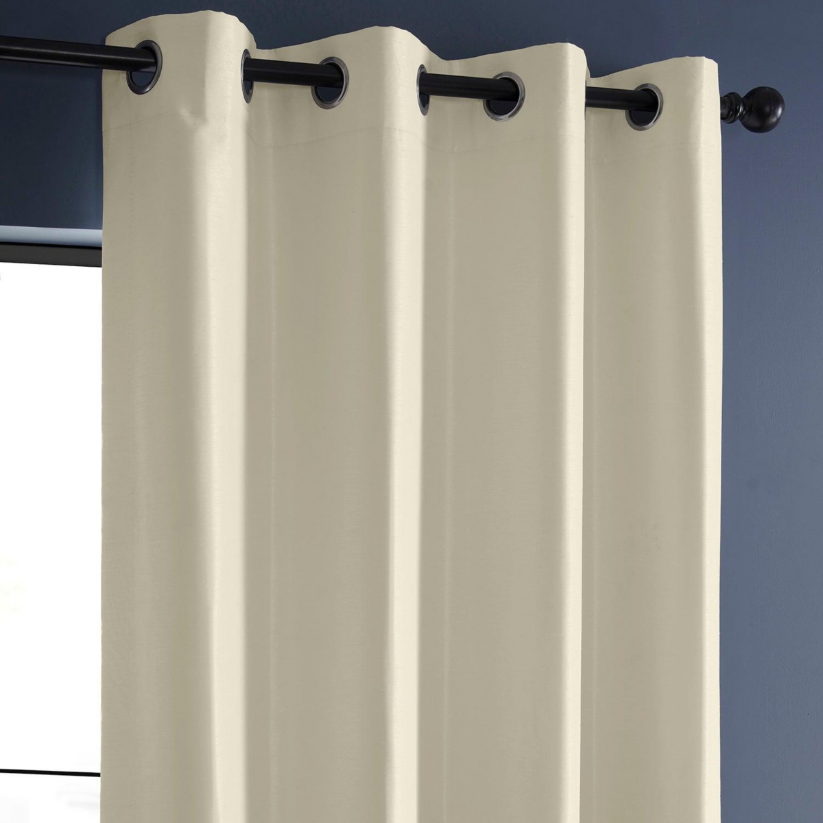 Half Price Drapes Off White Grommet Vintage Textured Faux Dupioni Silk Blackout Curtain