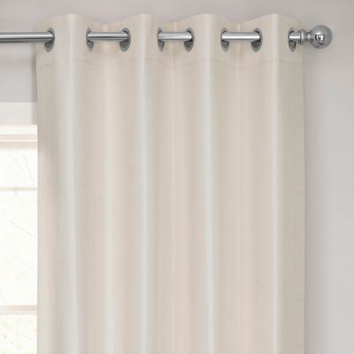 Off White Grommet Vintage Textured Faux Dupioni Silk Blackout Curtain