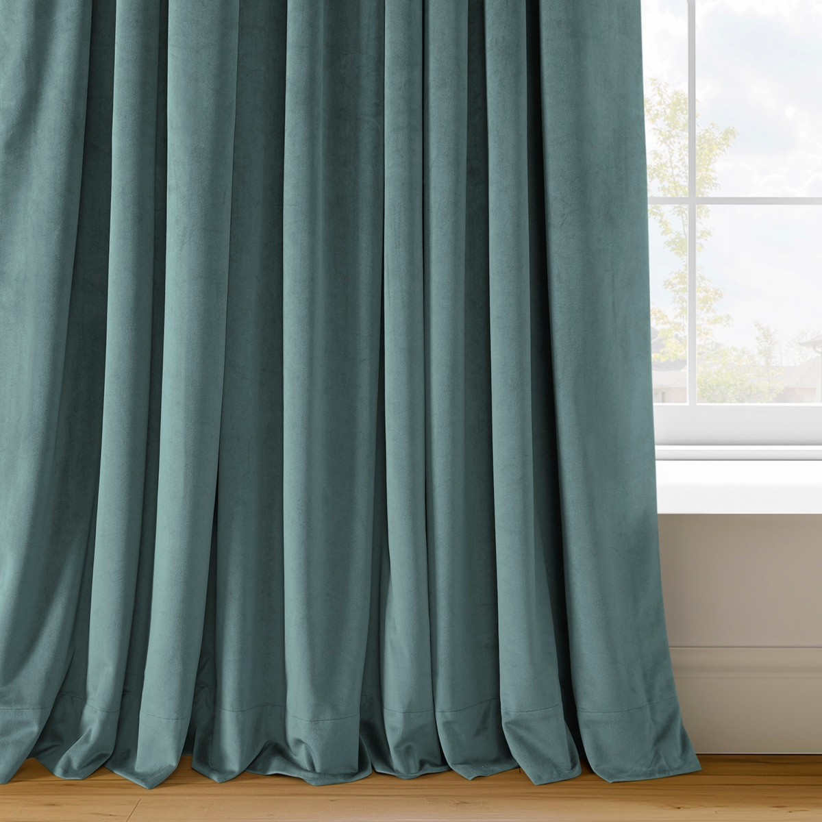 Half Price Drapes Skylark Blue Signature Velvet Blackout Curtain