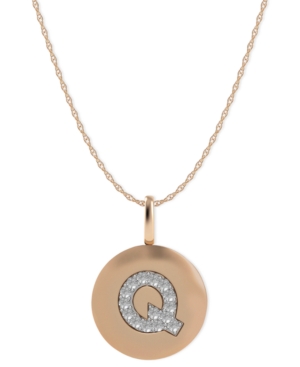 image of 14k Rose Gold Necklace, Diamond Accent Letter Q Disk Pendant