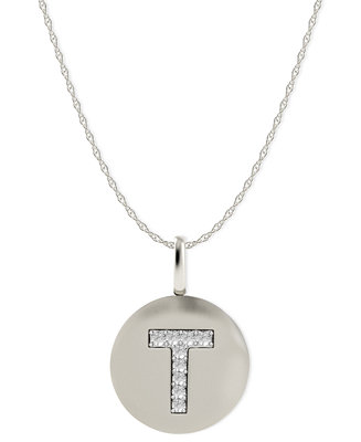 Macy's 14k White Gold Necklace, Diamond Accent Letter T Disk Pendant ...