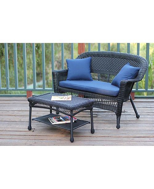 Jeco Wicker Patio Love Seat And Coffee Table Set With Cushion Reviews Furniture Macy S