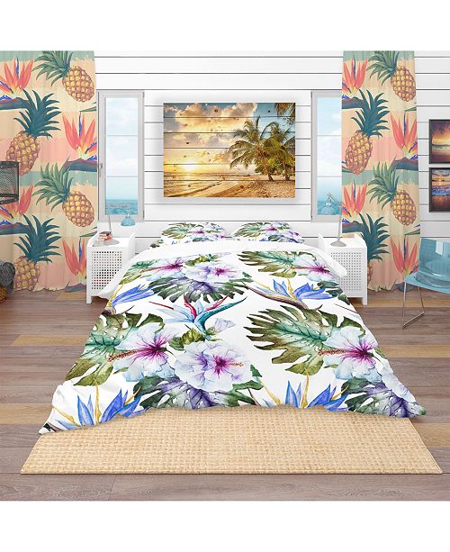 Design Art Designart Watercolor Hibiscus Patterns Tropical Duvet