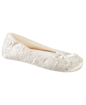 image of Isotoner Women-s Satin with Rhinestones Ballerina Slipper, Online Only
