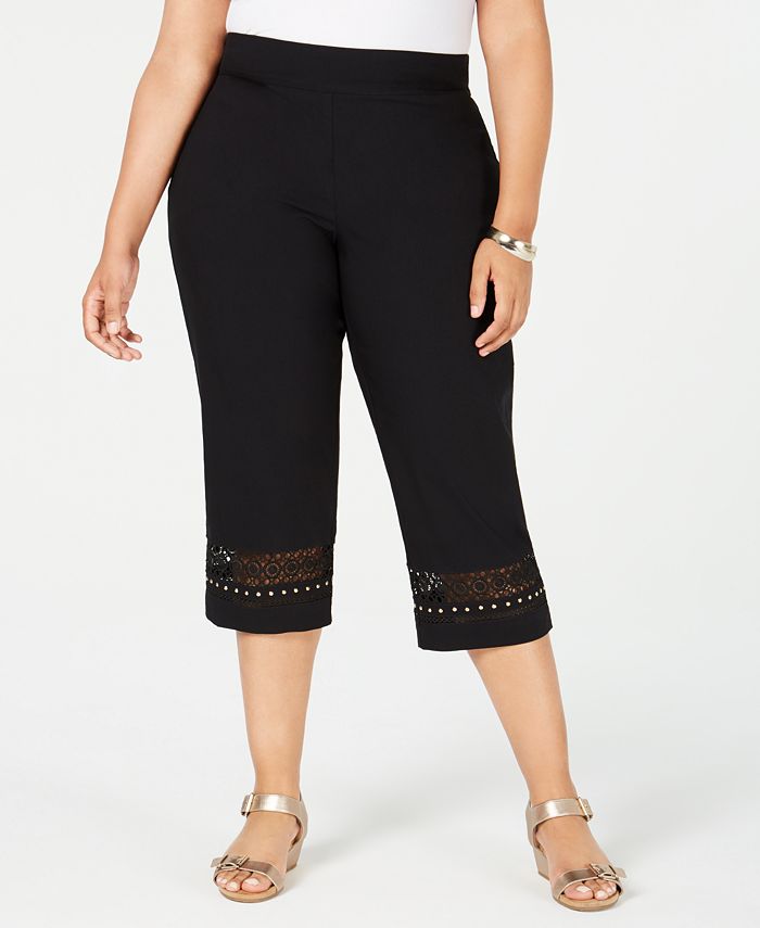 JM Collection Plus Size Crochet-Trim Capri Pants, Created for Macy's & Reviews - Pants & Capris