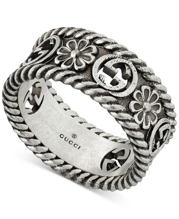 Gucci Logo & Flower Statement Ring in Sterling Silver & Reviews All