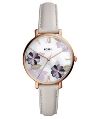 Fossil - Women's Jacqueline Playful Floral Gray Leather Strap Watch 36mm
