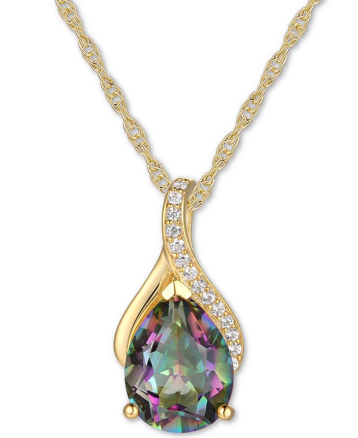 Macy's - Mystic Topaz (1-7/8 ct. t.w.) & Diamond (1/20 ct. t.w.) 18" Pendant Necklace in 14k Gold