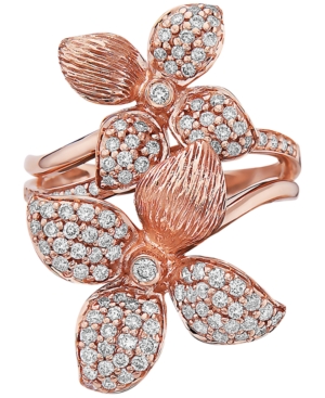 image of Effy Diamond Pave Flower Statement Ring (3/4 ct. t.w.) in 14k Rose Gold