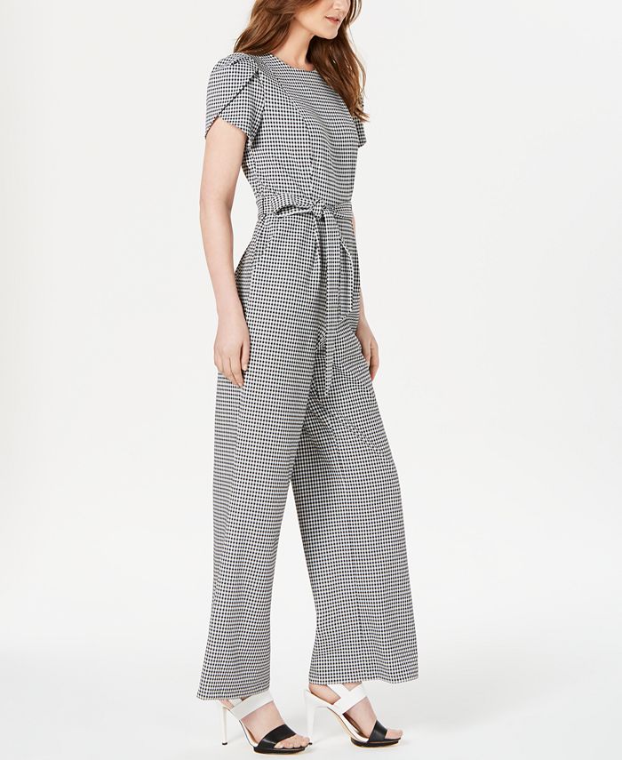 Calvin Klein Mini Check Belted Jumpsuit - Macy's