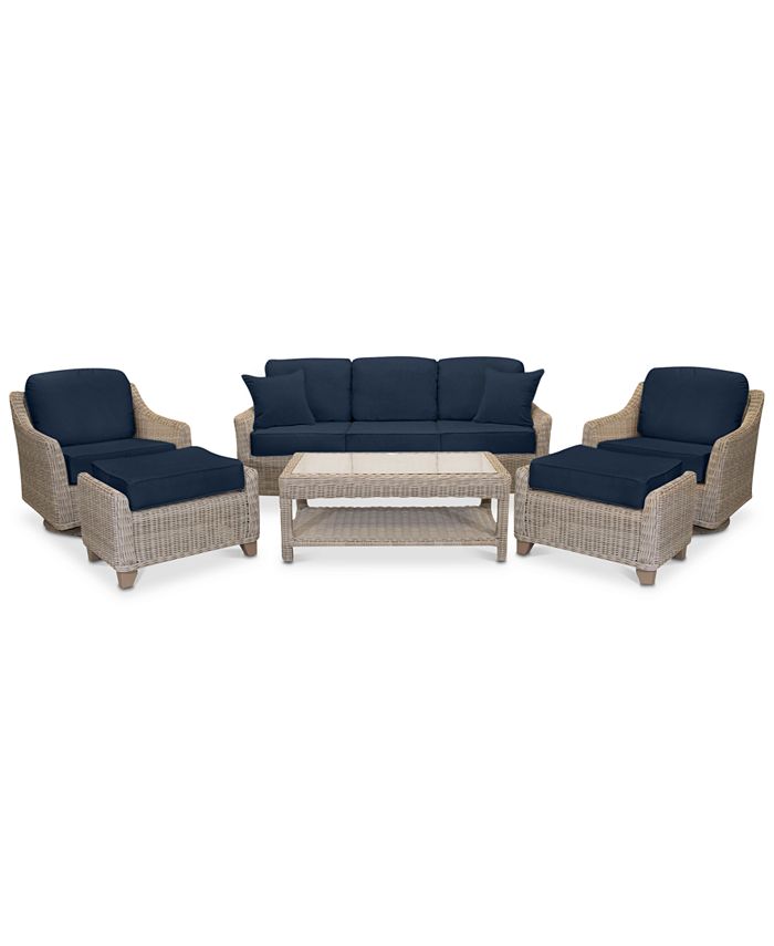 Furniture Willough Wicker Outdoor 6Pc. Set (1 Sofa, 2 Swivel Gliders, 1 Coffee Table & 2